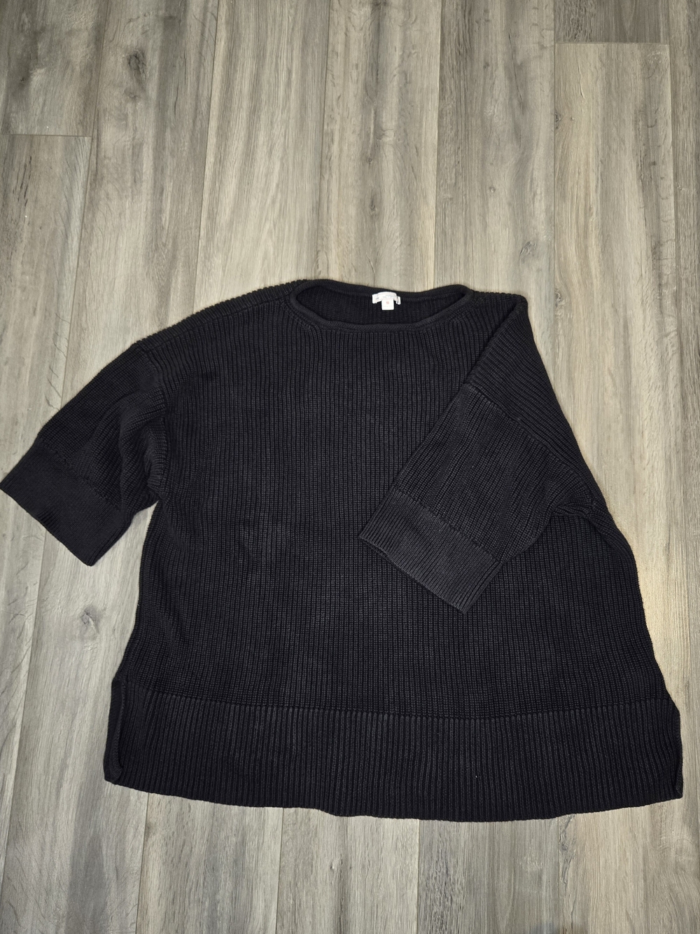 GAP Black Ribbed Crewneck Short-Sleeve Sweater